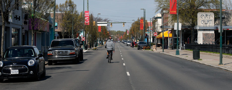 Near-empty West Cary Street in Richmond's Carytown district